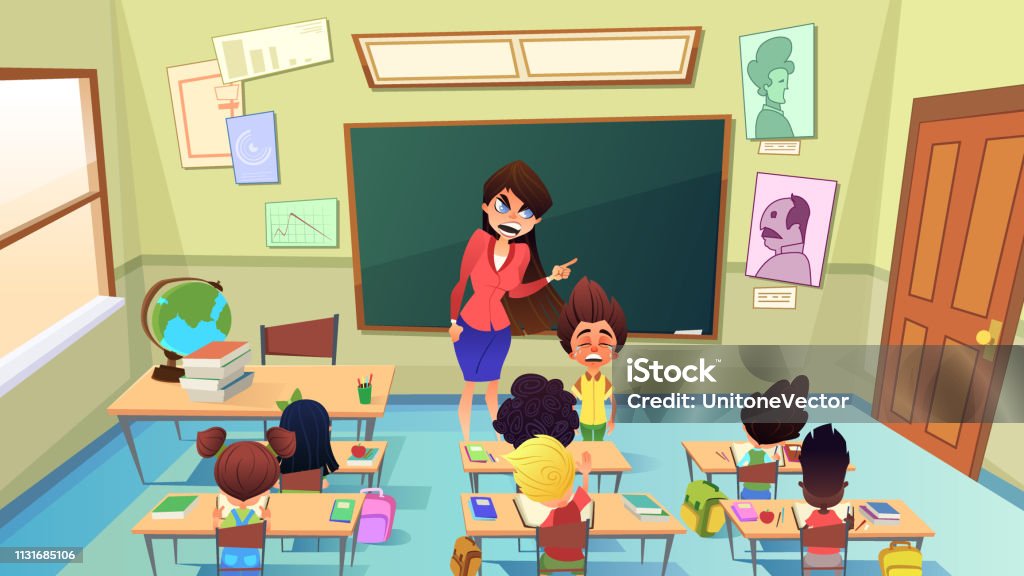 Teacher Scolding Pupil In Class Cartoon Vector Stock Illustration -  Download Image Now - Teacher, Displeased, Anger - iStock