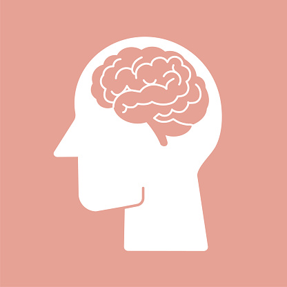 Human brain vector flat icon pictogram symbol on pink background easy to edit stoke and color