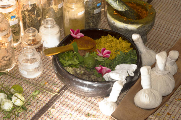 istock Ayurvedic medicine, Indian traditional herbal therapy 1131697592