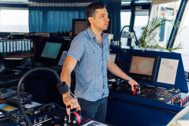 istock Marine navigational officer during navigational watch on Bridge 1131701148