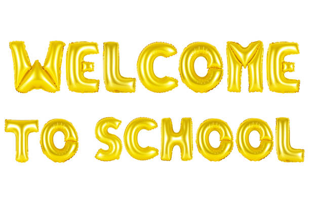 istock Gold alphabet balloons, welcome to school 1131707029