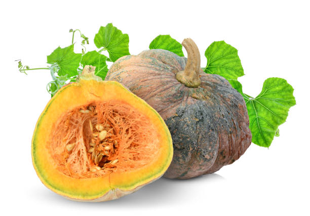 istock whole and half pumpkin with leaf isolated on white background 1131714288