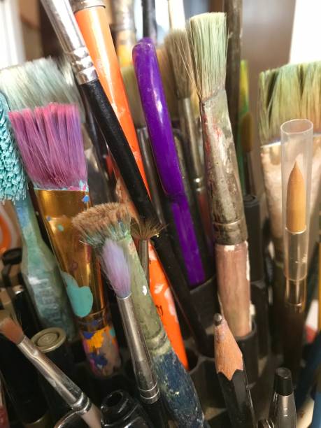 istock Artists studio art supplies painting papers brushes 1131723406