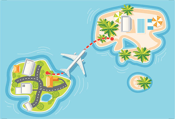 flug nach sea resort - airplane sea passage travel commercial airplane stock-grafiken, -clipart, -cartoons und -symbole