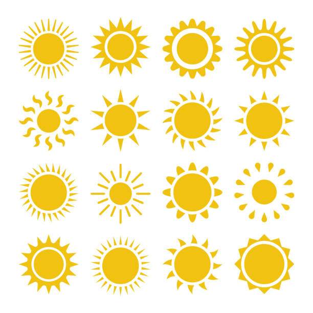 illustrazioni stock, clip art, cartoni animati e icone di tendenza di icona del sole piatto. - luce solare immagine