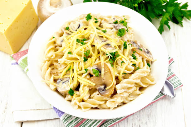 istock Fusilli with mushrooms on towel 1131727533