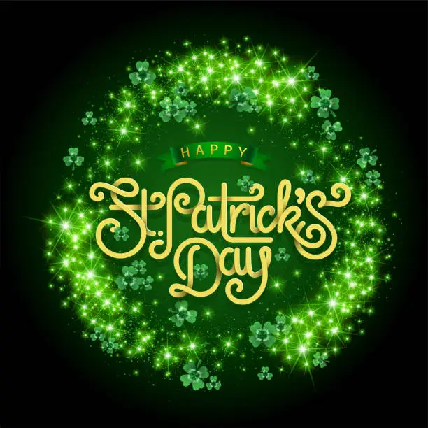 Vector illustration of Happy saint Patricks day greeting poster with 3d paper lettering text. Vector illustration