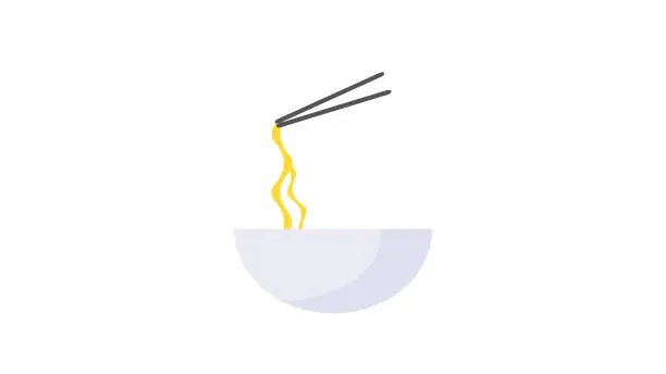 Vector illustration of Bowl with Chinese noodles and chopsticks Icon