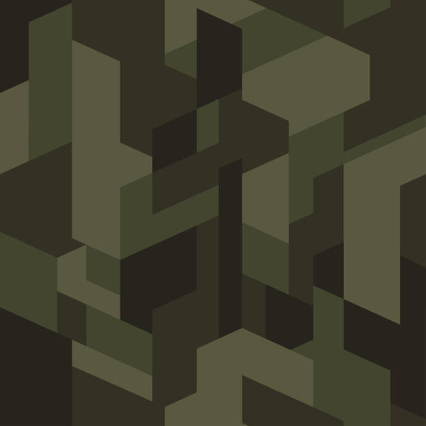 ciemnozielony izometryczny wzór kamuflażu. bez szwu tekstura, wektor. geometryczne tło kamuflażu. abstrakcyjne tło w stylu miejskim. - camouflage camouflage clothing military pattern stock illustrations