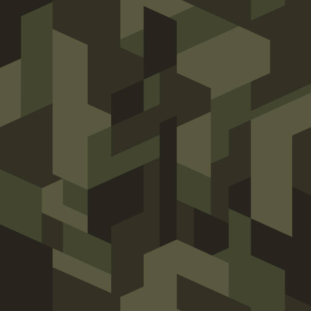 темно-зеленый изометрический камуфляжный узор. бесшовная текстура, вектор. геометрический фон камуфляжа. абстрактный городской стиль фон. - camouflage stock illustrations