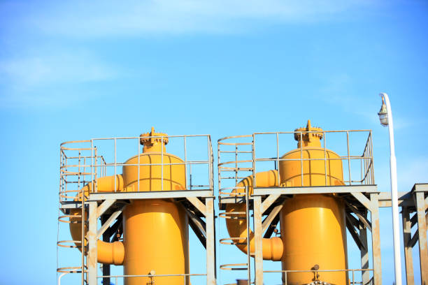 istock Oil field scene, oilfield equipment at work 1131737038