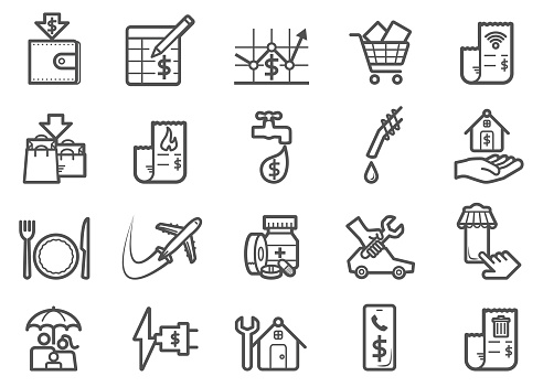 There are Icons related to monthly expenses about public utility for current human life.