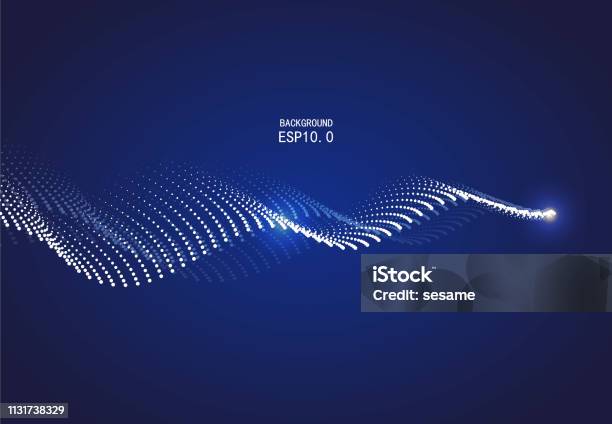 Blue Curve Particle Background Stock Illustration - Download Image Now - Single Line, Wave Pattern, Technology