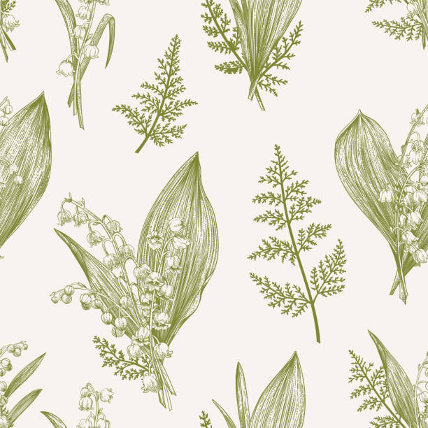 Seamless pattern with lily of the valley. Spring seamless pattern with lily of the valley flowers. Vintage style. lily of the valley garden stock illustrations