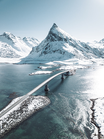 winter view of the bridge at the lofoten islands
