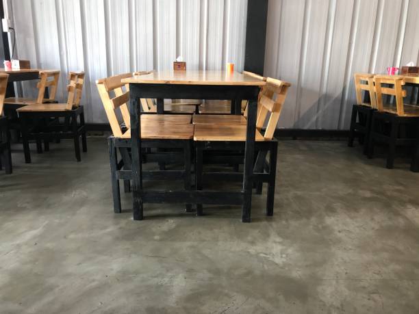 istock Dining table made of wood material in restaurant 1131748441