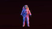 Astronaut with Gold Visor and White Spacesuit with Pink and Blue Moody 80s lighting Front