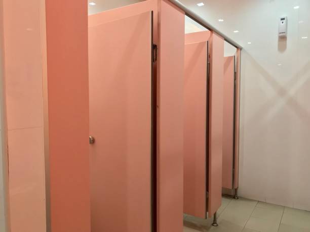 Row of public restroom stock photo