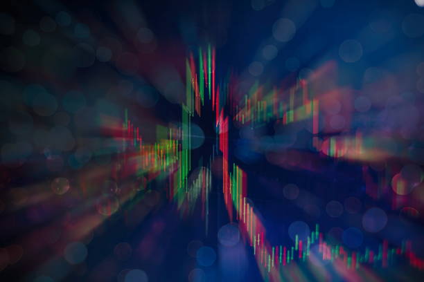 istock financial candlestick chart with line graph and stock numbers on gradient blue color background 1131749953
