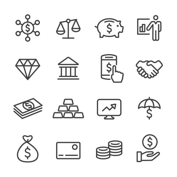 ilustraciones, imágenes clip art, dibujos animados e iconos de stock de iconos de finanzas e inversiones-series de líneas - hucha
