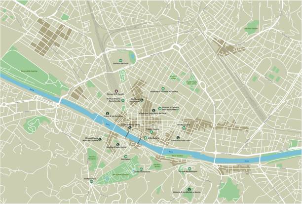 векторная карта города флоренции с хорошо организованными разделенными слоями. - florence italy illustrations stock illustrations