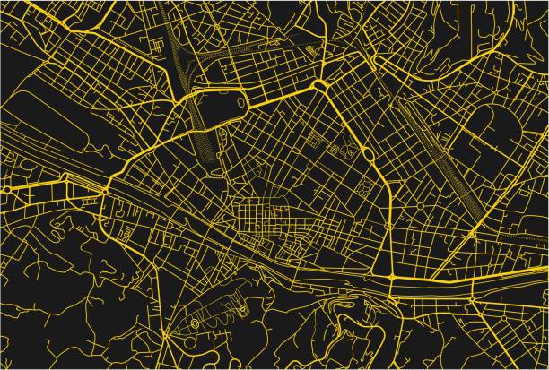 istock Black and yellow vector city map of Florence with well organized separated layers. 1131750827