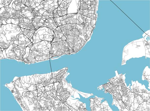 ilustrações de stock, clip art, desenhos animados e ícones de black and white vector city map of lisbon with well organized separated layers. - lisboa