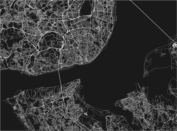 ilustrações de stock, clip art, desenhos animados e ícones de black and white vector city map of lisbon with well organized separated layers. - lisboa