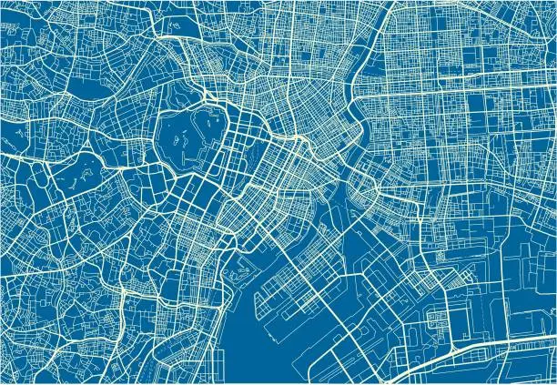 Vector illustration of Blue and White vector city map of Tokyo with well organized separated layers.