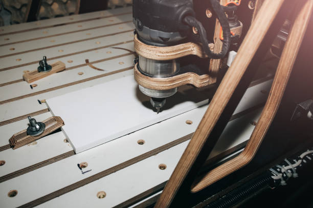 istock Computer numerical control machine for wooden tools. CNC equipment for maintenance control and details. 1131754684