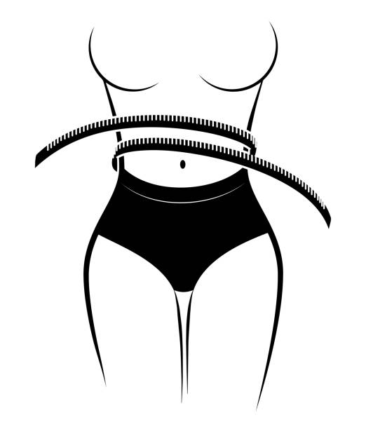 Waist of a young slim woman with a tape for measurements. Fitness or diet for a good figure. Waist of a young slim woman with a tape for measurements. Fitness or diet for a good figure exercising tape measure women healthy lifestyle stock illustrations