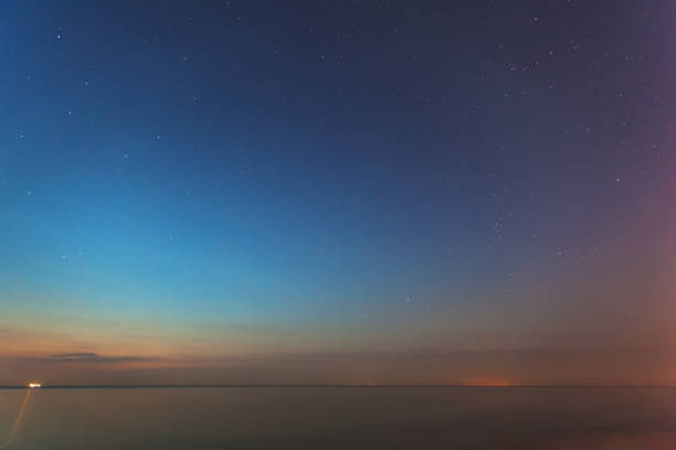 istock smooth sea surface at twilight under the stars for long exposure, toned 1131758481