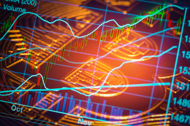 Bitcoin Trading du tableau de données du marché fond. concept virtuel de crypto-monnaie - Photo