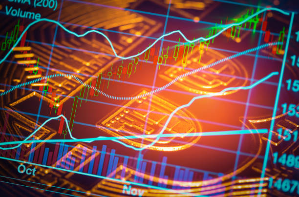 bitcoin trading market data chart background. virtual cryptocurrency concept stock photo