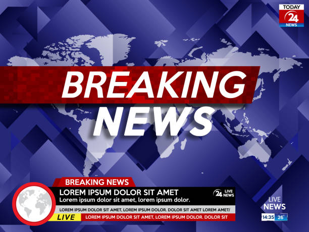 istock Background screen saver on breaking news. Breaking news live on world map and sunrise background. 1131764116