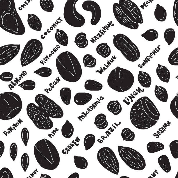 ナッツと種子のシームレスなベクター - nut walnut almond brazil nut点のイラスト素材／クリップアート素材／マンガ素材／アイコン素材