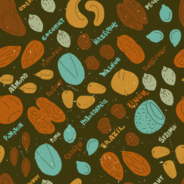 ナッツと種子のシームレスなベクター - nut walnut almond brazil nut点のイラスト素材／クリップアート素材／マンガ素材／アイコン素材