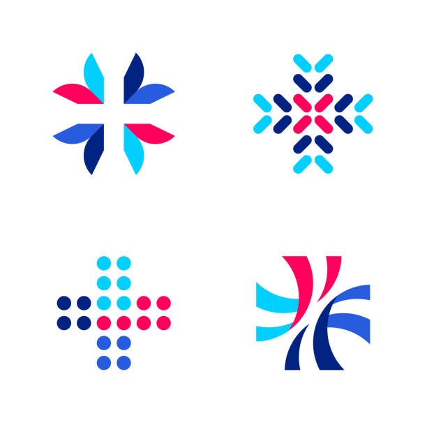 Medical or pharmacy logo mark templates or icons with cross Medical or pharmacy logo mark templates or icons with cross hospital patterns stock illustrations