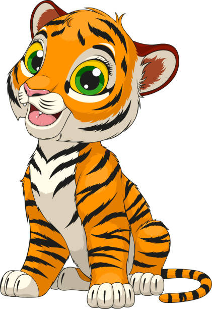 illustrations, cliparts, dessins animés et icônes de cub mignon de tigre drôle - seated tiger