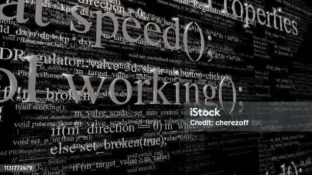 Software Source Code Layers Of Program Code On Black Background Stock ...