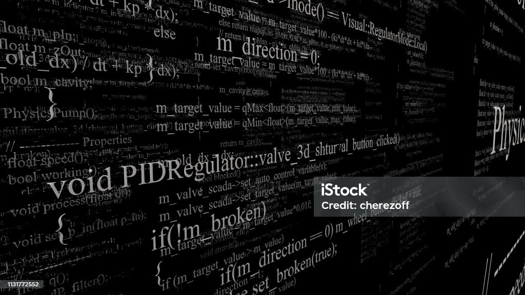 Software Source Code Layers Of Program Code On Black Background Stock ...