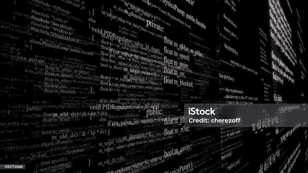 Software Source Code Layers Of Program Code On Black Background Stock ...