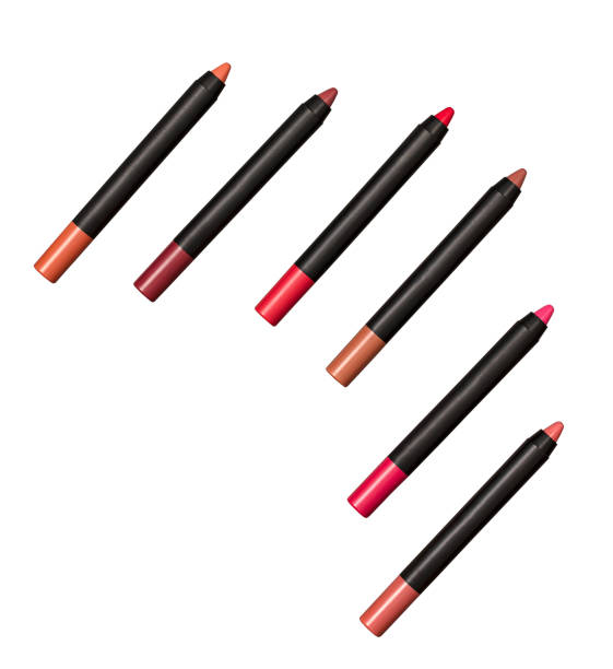 lipstick pencils isolated on white background - lip liner fotos imagens e fotografias de stock