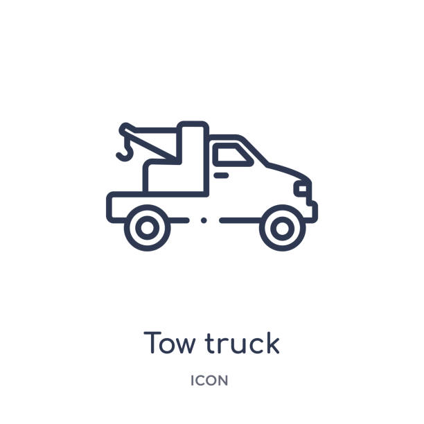 stockillustraties, clipart, cartoons en iconen met lineaire tow truck icoon van de bouw outline collectie. dunne lijn tow truck vector geïsoleerd op witte achtergrond. tow truck trendy illustratie - sleep