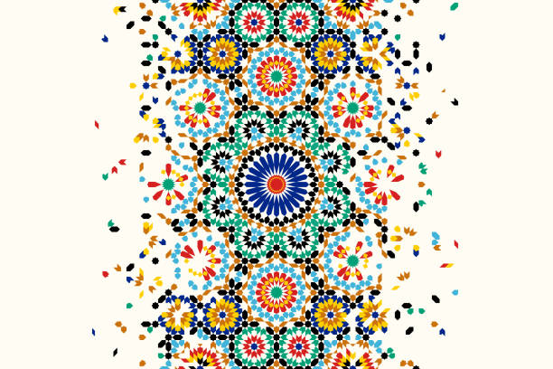 Morocco Disintegration Template. Morocco Disintegration Template. Breaking Islamic Mosaic Design. Abstract Background. middle eastern culture stock illustrations