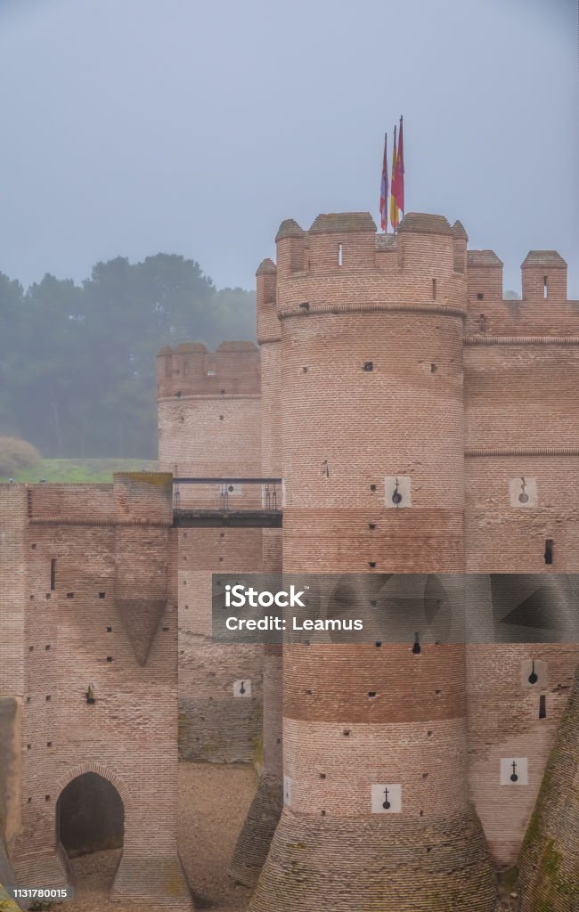 The Castle of La Mota (Castillo de La Mota), a medieval fortress, located in Medina del Campo, Valladolid, castile-Leon, Spain. Located on an elevated hill (a mota in Spanish), from where it dominates the town and surrounding land. Castle Stock Photo