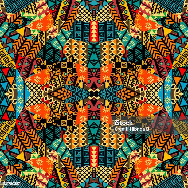 Colored Ethnic Patchwork Mosaic With African Motifs Stock Illustration - Download Image Now