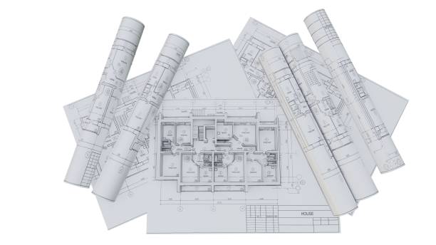 istock Built walls of a house on construction drawings 1131782829