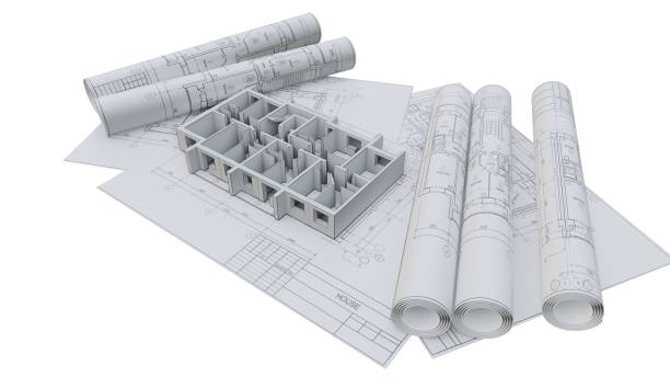 istock Built walls of a house on construction drawings 1131782866
