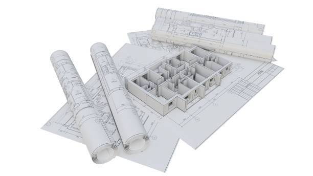 istock Built walls of a house on construction drawings 1131782878